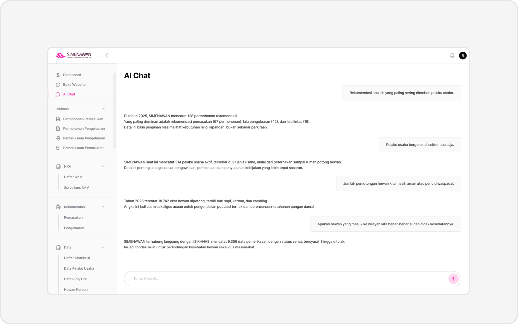 SIMENAWAN (Sistem Informasi Rekomendasi Peternakan dan Kesehatan Hewan) kaltim.