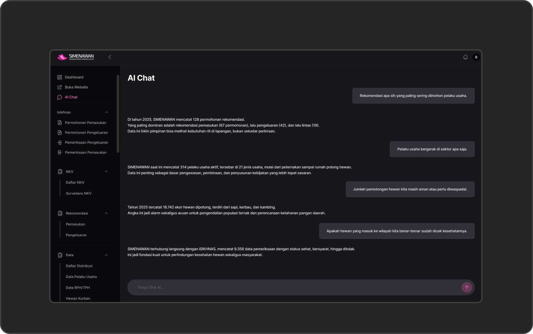 SIMENAWAN (Sistem Informasi Rekomendasi Peternakan dan Kesehatan Hewan) kaltim.
