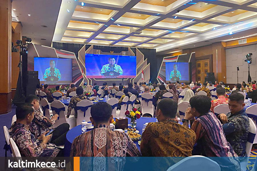 Presiden Republik Indonesia, Prabowo Subianto, saat menyampaikan sambutan pada PTBI 2024 di Kantor Pusat Bank Indonesia Jakarta. FOTO: GIARTI IBNU LESTARI - KALTIMKECE.ID.