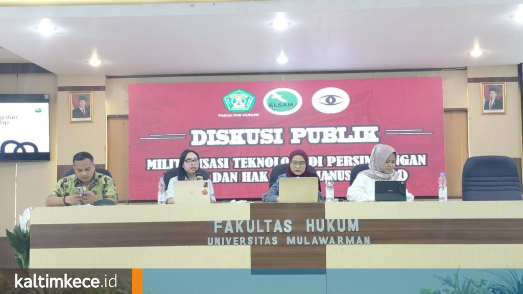 Diskusi publik bertajuk Militerisasi Teknologi di Persimpangan Hukum dan HAM diadakan di Aula Fakultas Hukum Unmul pada Selasa, 21 Juli 2026. FOTO: M AL FATIH-KALTIMKECE.ID